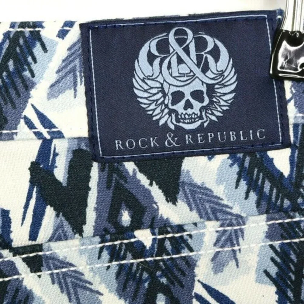 Rock & Republic Cut Off Jean Shorts‎ Blue White Native Lolita Stretch 12